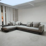 Modern Minimalist L-Shaped Modular Sofa with Integrated Side Table & Suspended Metal Base